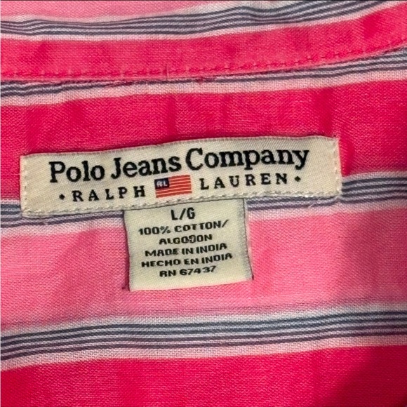Ralph Lauren Polo Jeans Co Womens Large Long Sleeve Button Up Pink Striped Shirt - Picture 5 of 8